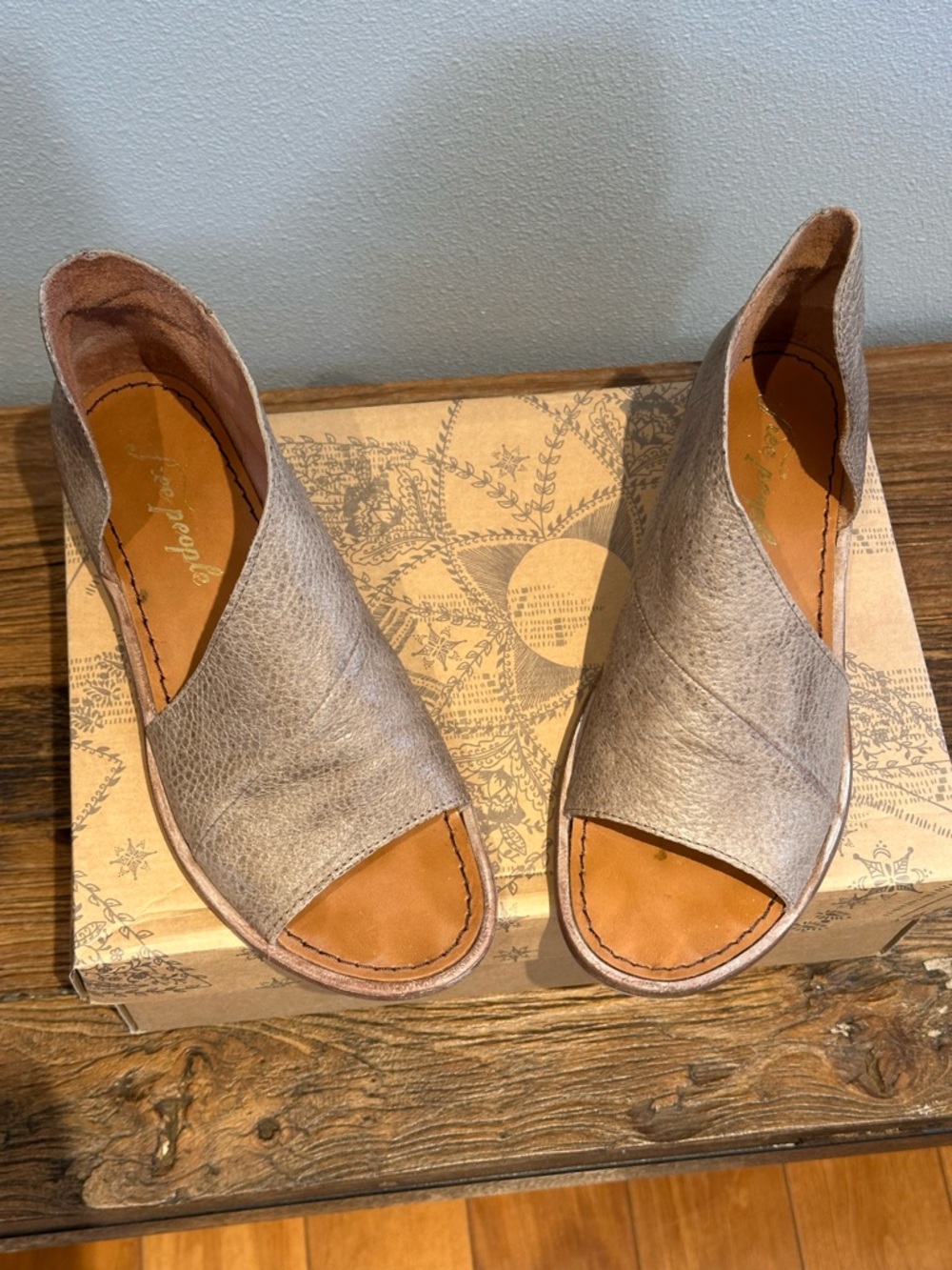 Free People Taupe Open-Toe Leather Mules